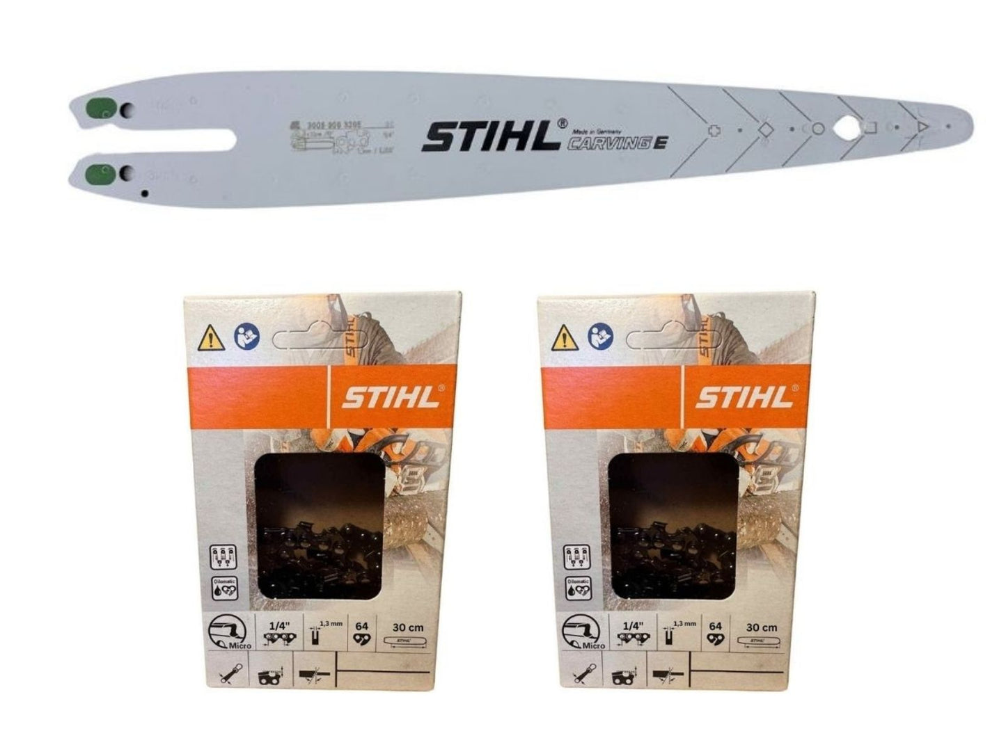 Carving-Set 30: Schiene 30cm + 2x Carving Sägekette 1,3mm 1/4"