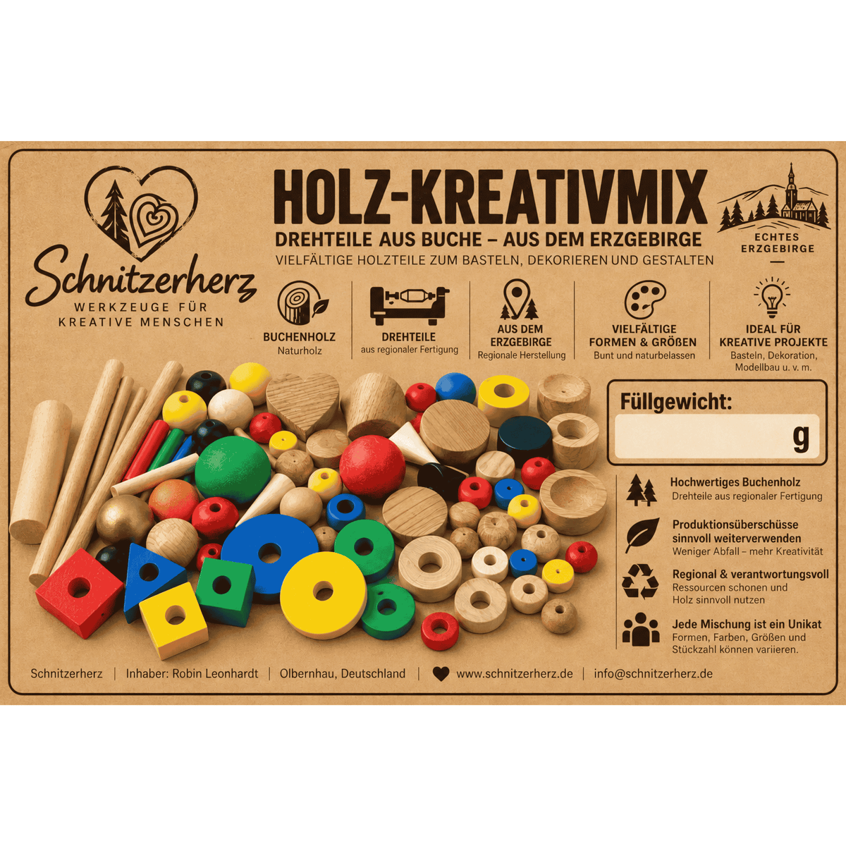 Holz-Kreativmix Drehteile aus Buche